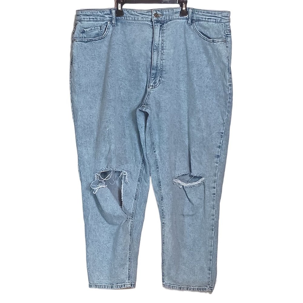 True Craft Straight Leg Mom Jeans Womens 22 Light Wash High Rise Distressed